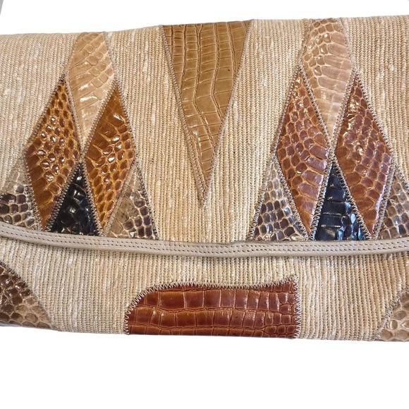 Vintage Palizzio 70s Snakeskin Leather Patchwork Clutch Shoulder Bag Boho - Picture 3 of 10